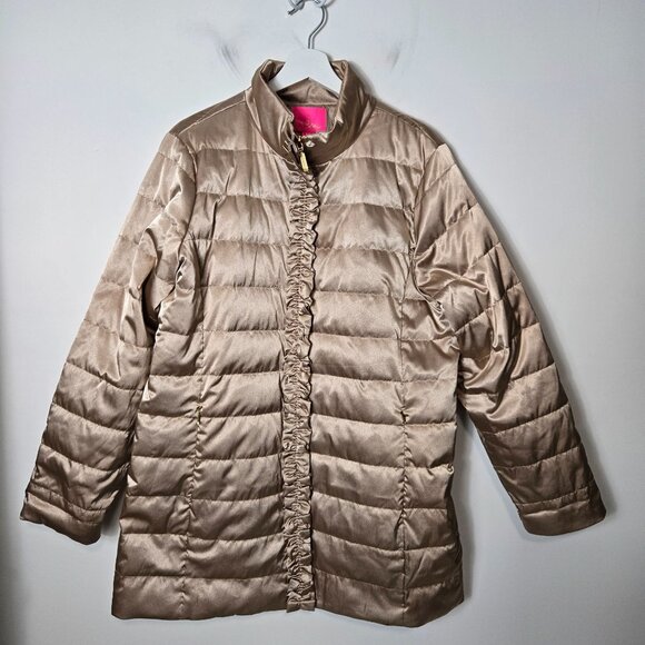 Lilly Pulitzer Size 14 Doria Puffer Down Filled Gold Metallic Winter Coat - Picture 1 of 13